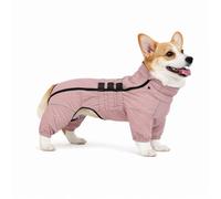 Warm Double Layers Dog Vest - 4 Legs Covered Windproof Waterproof Reflective Coat for Outdoor Skating - Costume for Corgis Dachshund - Lotus Pink D-S