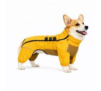 Warm Double Layers Dog Vest - 4 Legs Covered Windproof Waterproof Reflective Coat for Outdoor Skating - Costume for Corgis Dachshund Yellow D-M