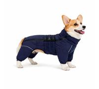 Warm Double Layers Dog Vest - 4 Legs Covered Windproof Waterproof Reflective Coat for Outdoor Skating - Costume for Corgis Dachshund - Navyblue D-M