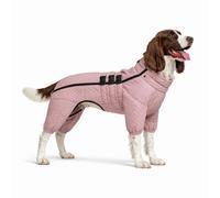 Warm Double Layers Dog Vest - 4 Legs Covered Windproof Waterproof Reflective Coat for Small Medium Large Dogs, Outdoor Skating Costume, Lotus Pink L