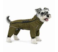 Warm Double Layers Dog Vest - 4 Legs Covered Windproof Waterproof Reflective Coat, Outdoor Skating Costume for Small Medium Large Dogs, Olive M