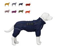 Warm Double Layers Dog Vest - 4 Legs Covered Windproof Waterproof Reflective Coat, Outdoor Skating Costume for Small Medium Large Dogs, Navyblue L
