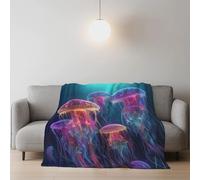 Warm Double Throws King Size Lightweight Fluffy Camping Blanket Fleece Blanket All Season Use A Stylish Throw for Bed and Couch 130 x 150 cm Purple Blue Dreamy Animals Jellyfish