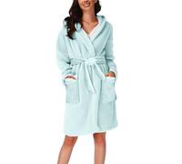 Warm Dressing Gown With Hood, Womens Dressing Gowns Fluffy Short Women Fleece Dressing Gowns With Pockets And Belt Loungewear Nightwear Fleece Loungewear Women Plain Dressing Gown Bathrobes