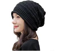 Warm ear protection winter beanie for women made from breathable polyester knit with a loose comfortable fit for everyday casual wear (Black)