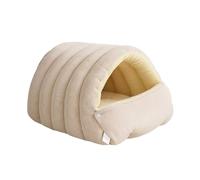 Warm Enclosed Cat Bed Cozy Plush Tent Calming Nest Cave (Beige M) | Urgent: Warm Enclosed Cat Bed Cozy Plush Cat Tent Calming Nest Cave Foldable Corduroy Fluffy Sleeping Bed for Indoor Cats &