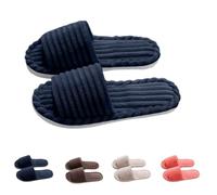 Warm Fluffy Slippers For Women, Open Toe Striped Slip-On Household Slides