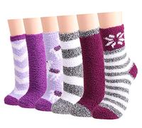Warm Fluffy Socks for Women - 6 Pairs Winter Cozy Girls Super Soft Fuzzy Home Bed Socks with Lovely Pattern