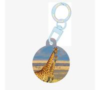 Warm Gold Giraffe Pair Print Round Acrylic Pet Tag, Dog Neck Pendant Tags for Pets Circular Dog Cat Collar Name Tags