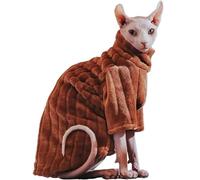 Warm Hairless Cat Clothes Soft Winter Sphynx Cat Sweaters for Cats Only, Turtleneck Fleece Puppy Kitten Coat Pajamas for Pet Cold Weather Apparel(Brown,XS)