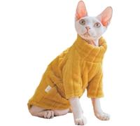 Warm Hairless Cat Clothes Soft Winter Sphynx Cat Sweaters for Cats Only, Turtleneck Fleece Puppy Kitten Coat Pajamas for Pet Cold Weather Apparel(Yellow,XS)