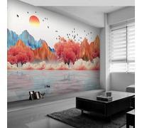 Warm Hand Drawing Autumn Forest Mountain Peak Flying Bird 3D Wallpaper Textured Silk Easy Install Living Room Sofa Bedroom Dining Room Home Decoration Wall-300cm×210cm
