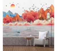 Warm Hand Drawing Autumn Forest Mountains Birds 3D Wallpaper Silky Texture Home Study Office Grey Dining Room Sofa Bedroom Living Room TV Backdrop-150cm×105cm