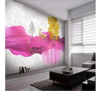Warm Hand Drawn Watercolour Mountain Peaks Deer Golden Trees 3D Wallpaper Premium Textured Silk Study Dining Living Room Bedroom Sofa TV Wall Easy Install-430cm×300cm