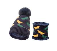 Warm Hat for Women New Outdoor Knitted Winter New Children's Knitted Hat Bib Two Dinosaur Wool Hat Plush Warm Suit Birthday Gifts Hat for Women (Navy, One Size)