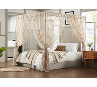 Warm Home Designs Lace Canopy Bed Curtains Set Consists of 8 48" x 78" Linen Canopy Curtains with Tie-Backs. Queen Canopy Bed Curtains or King Bed Canopy Curtains for Coquette Bedroom Decor. LC Linen