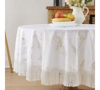 Warm Home Designs White Velvet Tablecloth. 70 Inch Round Tablecloth. Round White Tablecloth from Printed Foil Velvet Fabric. Fringed Tablecloth is Great As Holiday Tablecloth. ITC White 70 Round