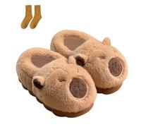 Warm Indoor Non-Slip Capybara Slippers, Cute Fuzzy Capybara Slippers for Women, Cozy Cartoon Animal Slipper for Adult (brown, 1, Adult, Women, 4, Numeric Range, UK Footwear Size System, 5, Medium)