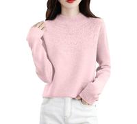 Warm Jumpers for Ladies Women's Autumn and Winter New Line Pure Wool Semi High Collar Hollow Bottom Knitted Sweater Plus Size Swat Womens Clothing UK Pink
