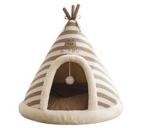 Warm Knitted Teepee Cat Tent with Thick Mat, | Equipped with thick full-size cushion, locks in heat well to keep pets during autumn and winter.