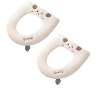 Warm Lamb Toilet Seat Cushion Toilet Cushion with Handle and Zipper Soft and Washable Toilet Seat Cover Pads 2 Pcs - White