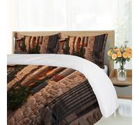 Warm Light Stone Lane Healing Series Duvet Cover King 240x220 cm Quilt Covers with 2 Pillowcases, Medieval Town Style Print Bedding Set, Romantic and Comfortable Duvet Cover with Zipper Ties