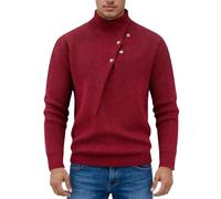 Warm Men's Long Sleeve Jumper - Vintage Casual Work Sweater Solid Colour Irregular Buttons Sweater Chic and Elegant Knitted Pullover Loose Fit Versatile Autumn Winter Christmas Sweater