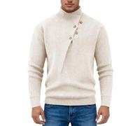 Warm Men's Long Sleeve Jumper - Vintage Casual Work Sweater Solid Colour Irregular Buttons Sweater Chic and Elegant Knitted Pullover Loose Fit Versatile Autumn Winter Christmas Sweater