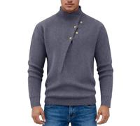 Warm Men's Long Sleeve Jumper - Vintage Casual Work Sweater Solid Colour Irregular Buttons Sweater Chic and Elegant Knitted Pullover Loose Fit Versatile Autumn Winter Christmas Sweater