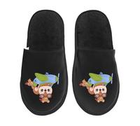 Warm Men's Slipper Cute Little Squirrel And Mouse Flying With The Plane Fluffy Slipper Non-Slip Home Slippers for Travel Guest Hotels M