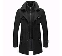 Warm Men's Wool Coat with Removable Double Collar, Pea Coat, Casual/Business Slim-Fit Winter Jacket with Cotton Lining, Thick, Windproof Outdoor Coat