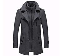 Warm Men's Wool Coat with Removable Double Collar, Pea Coat, Casual/Business Slim-Fit Winter Jacket with Cotton Lining, Thick, Windproof Outdoor Coat