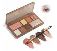 Warm Nude Matte & Shimmer Eyeshadow Palette - Eight Highly Pigmented Shades For Smokey & Natural Makeup Looks With Dual-Ended Brush & Mirror, Rich Beige Gold Tones, Versatile Compact Case