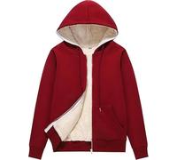 Warm outerwear, Fleece Jacket Teddy Fleece Hoodie Winter Coat Jacket Full Zip Hoodie Teddy Bear Coats Fleece Tops Sweater Outwear unisex wear (UK, Alpha, 4XL, Regular, Regular, Wine Red)