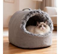 Warm Pet Cave Bed, Soft Plush Hooded Cat Bed Pet Calming Nest for Small Cats, Self-Warming Cave for Indoor Cats, Washable Cove with Removable Inner Cushion Fit Pets Under 20lbs (Blue, 30X40CM)