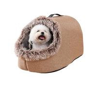 Warm Pet Cave Bed, Soft Plush Hooded Cat Bed Pet Calming Nest for Small Cats, Self-Warming Cave for Indoor Cats, Washable Cove with Removable Inner Cushion (Brown, 53x33x33cm)