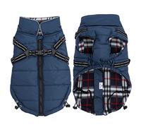 Warm Pet Dog Coats and Jackets,Waterproof Reflective Pet Dog Harness Vest Winter Puppy Clothes with Chest Strap, Outdoor Walking Adjustable Chest Strap-Navy Blue-S