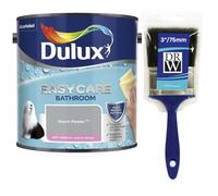 Warm Pewter Dulux Easycare Bathroom Soft Sheen Paint 2.5L + 3" Emulsion Paint Brush- Moisture & Steam Resistant, Mould Protection, Washable Durable Finish for Bathroom Walls & Ceilings