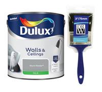 Warm Pewter Walls & Ceilings Silk Emulsion Paint 2.5L + 3" Emulsion Paint Brush - Smooth Washable Silk Finish, Quick Dry, Low-VOC, Easy Application for Interior Walls & Ceilings