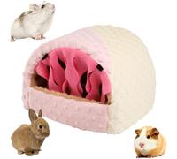 Warm Plush Guinea Pig Hut Habitat Hedgehog Hideout Rat House for Small Animal Rabbit,Washable Chinchilla Hamster Bed Cozy Nest Cage Accessories (Pink,Small)