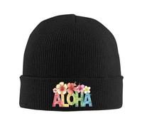 Warm Pure Cotton,Pattern in Hawaiian Language Knitted Hat for Women Men Bonnet Hats Unisex Winter Beanies Acrylic Warm Melon Cap Black