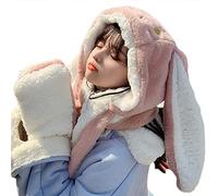 Warm Rabbit Ear Hat Plush Bunny Ears Hat Animal Hat Scarf Mitten Set Winter Windproof Cute Animal Flap Cap for Women Girls