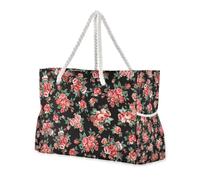 Warm Red Flowers Summer Spring Large Capacity Work Tote Bags with Side Pocketes Bag Portable Travel for Travel Gym Vacation