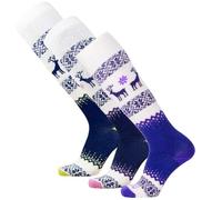 Warm Ski Socks - Sweater Deer Sock for Skiing - Merino Wool Winter, Snowboard (3 Pairs - Green-Dark Purple-Pink, M)