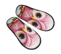 Warm Slipper A Pink Owl Home Slipper Unisex Fluffy Slippers Non-Slip Scuff Slippers For Bedroom Party Travel M