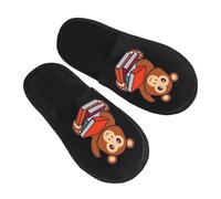 Warm Slipper Cute Monkeys Reading A Book Home Slipper Unisex Fluffy Slippers Classic Scuff Slippers For Bedroom Travel Party L