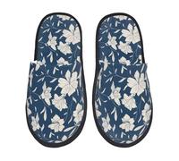 Warm Slipper Lilies Flowers Navy Blue Home Slipper Unisex House Shoes Non-Slip Scuff Slippers For Bedroom Hotel Party M