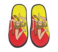 Warm Slipper Sicily Flag Yellow Red Home Slipper Unisex House Shoes Non-Slip Scuff Slippers For Travel Bedroom Hotel M