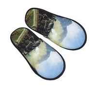 Warm Slipper Steam Train Across The Bridge Home Slipper Non-Slip Scuff Slippers Unisex Fluffy Slippers For Party Travel Hotel L