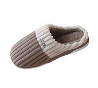 Warm Slippers for Men and Women - Closed Front Hut Shoes, Slippers & Barefoot Low Shoes for Winter, Striped Slippers, Cotton Slippers, Non-Slip Felt Slippers, coffee, 8